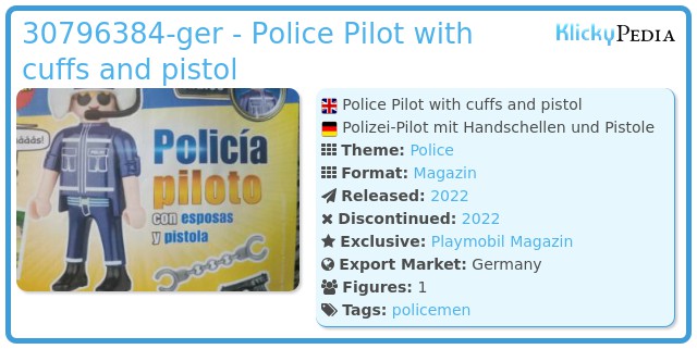 Playmobil 30796384-ger - Police Pilot with cuffs and pistol
