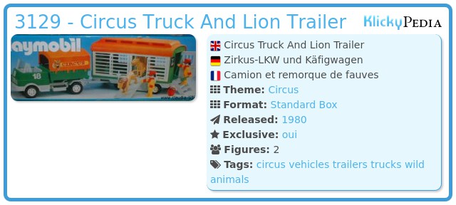 Playmobil 3129 - Circus Truck And Lion Trailer