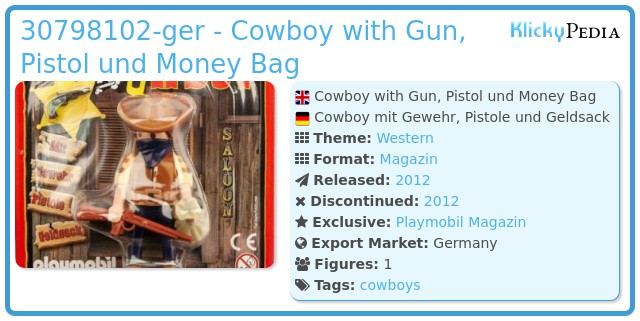 Playmobil 30798102-ger - Cowboy with Gun, Pistol und Money Bag