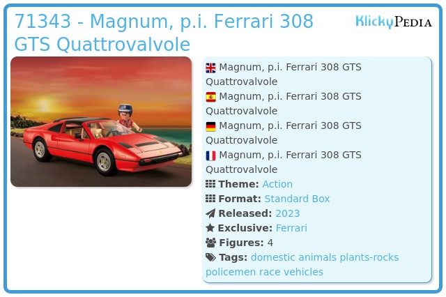 Playmobil 71343 - Magnum, p.i. Ferrari 308 GTS Quattrovalvole