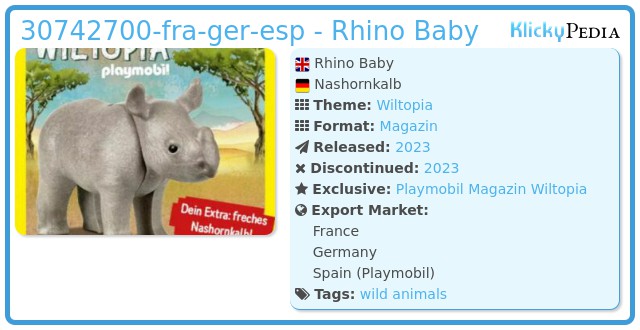Playmobil 30742700-ger-esp-fra - Rhino Baby