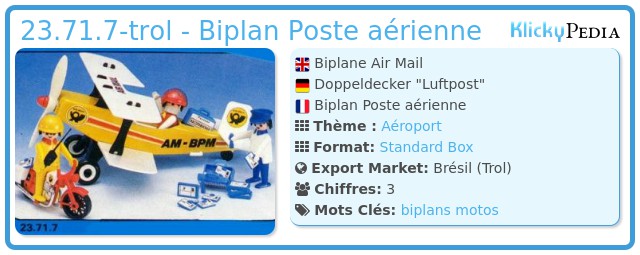 Playmobil 23.71.7-trol - Biplan Poste aérienne