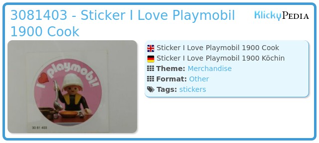 Playmobil 3081403 - Sticker I Love Playmobil 1900 Cook