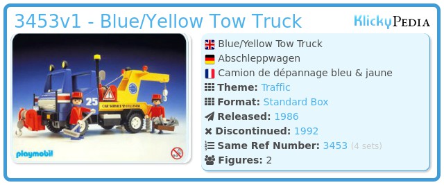 Playmobil 3453v1 - Blue/Yellow Tow Truck