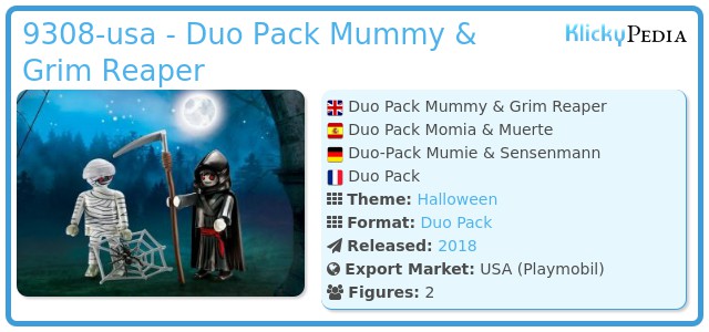 Playmobil 9308 Duo Pack Mummy /& Grim Reaper Mumie Sensenmann US selten Neu OVP