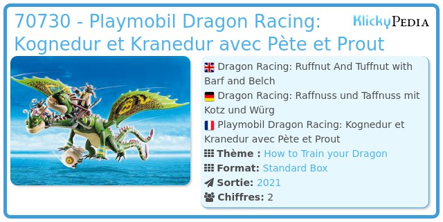 Playmobil 70730 - Playmobil Dragon Racing: Kognedur et Kranedur avec Pète et Prout