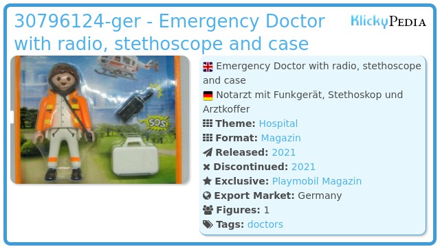 Playmobil 30796124-ger - Emergency Doctor with radio, stethoscope and case