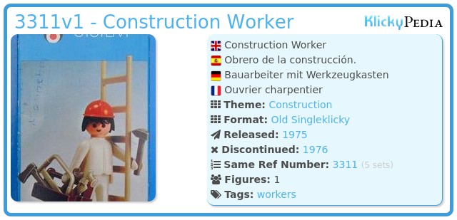 bauen Vintage bouwvakker playmobil 3311 set construction worker Bauarbeiter 