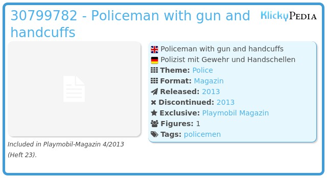 Playmobil 30799782 - Policeman with gun and handcuffs