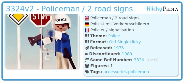 Playmobil 3324v2 - Policeman / 2 road signs