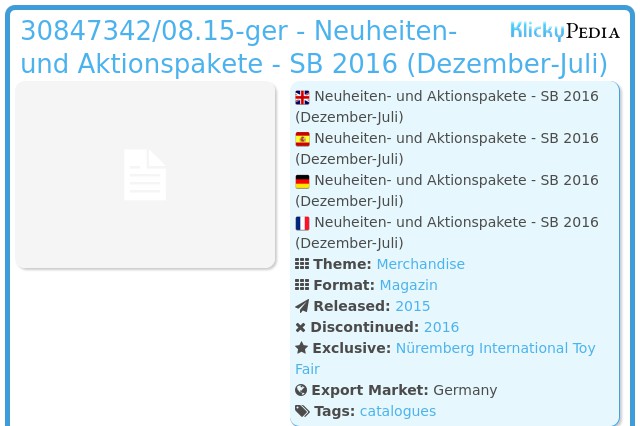 Playmobil 30847342/08.15-ger - Neuheiten- und Aktionspakete - SB 2016 (Dezember-Juli)