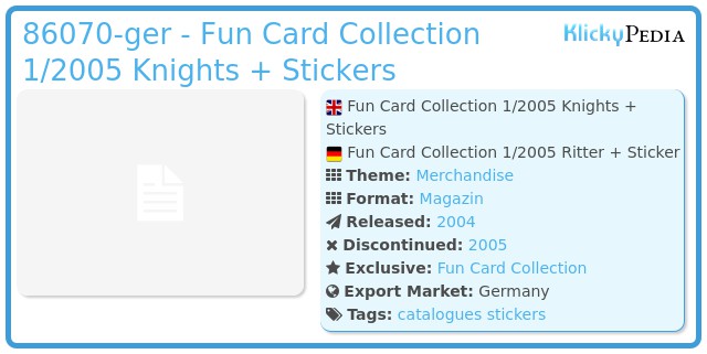 Playmobil 86070-ger - Fun Card Collection 1/2005 Knights + Stickers