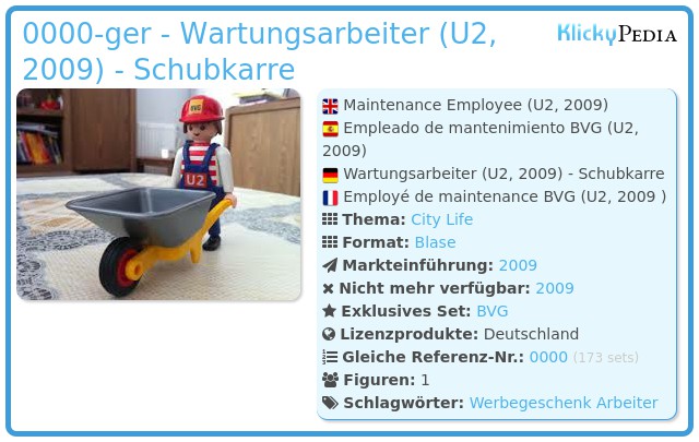 Playmobil 0000-ger - Wartungsarbeiter (U2, 2009) - Schubkarre