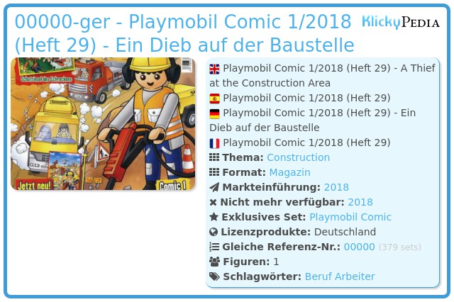 Playmobil 00000-ger - Playmobil Comic 1/2018 (Heft 29) - Ein Dieb auf der Baustelle