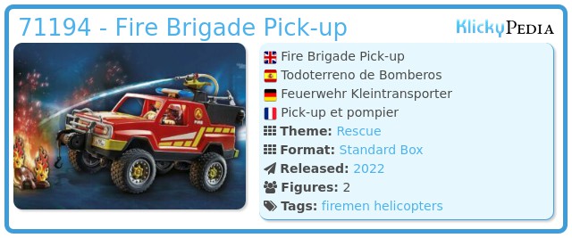 Playmobil Set: 71194 - Fire Brigade Pick-up - Klickypedia