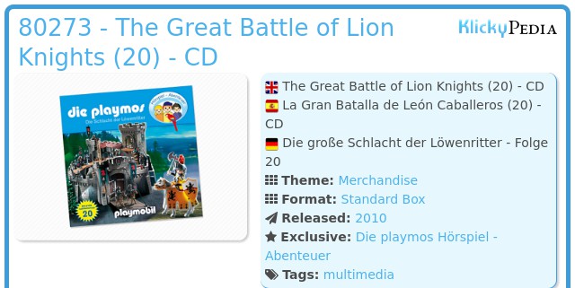 Playmobil 80273 - The Great Battle of Lion Knights (20) - CD