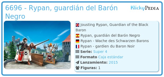 Humildad suficiente Cuidar Playmobil Set: 6696 - Jousting Rypan, Guardian of the Black Baron -  Klickypedia