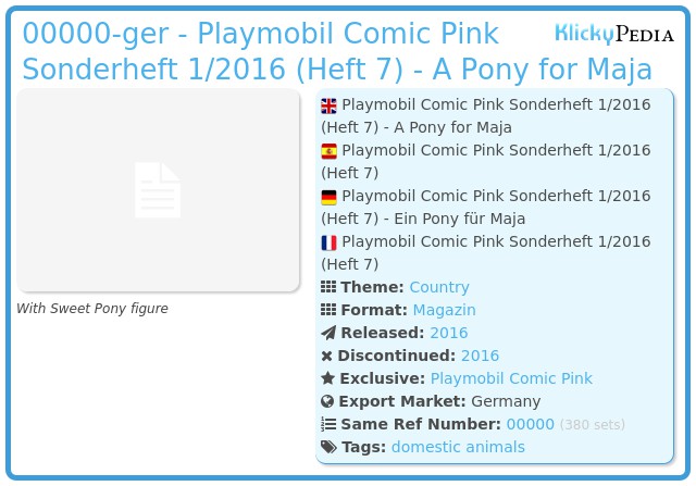 Playmobil 00000-ger - Playmobil Comic Pink Sonderheft 1/2016 (Heft 7) - A Pony for Maja