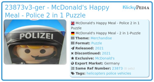 Playmobil 23873v3-ger - McDonald's Happy Meal - Police 2 in 1 Puzzle