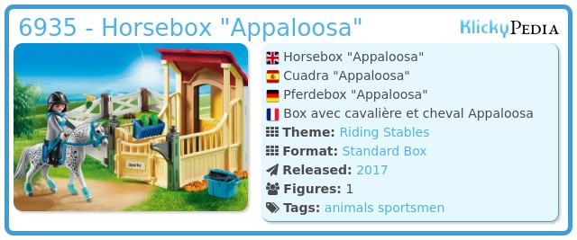Spektakulær Retningslinier Kronisk Playmobil Set: 6935 - Horsebox "Appaloosa" - Klickypedia