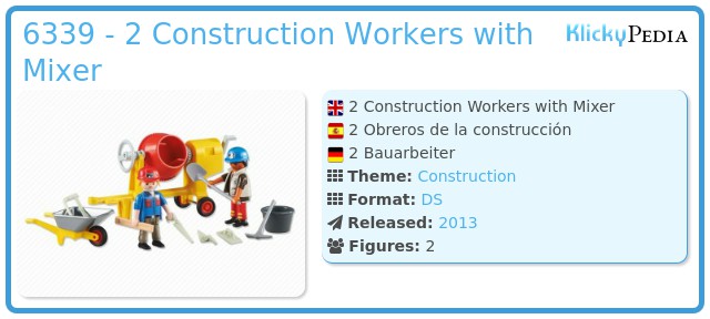 Dominante Por diámetro Playmobil Set: 6339 - 2 Construction Workers with Mixer - Klickypedia