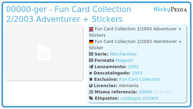 Playmobil 00000-ger - Fun Card Collection 2/2003 Adventurer + Stickers
