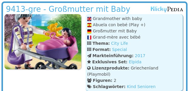 Playmobil 9413-gre - Großmutter mit Baby