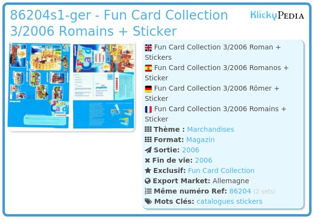 Playmobil 86204s1-ger - Fun Card Collection 3/2006 Romains + Sticker