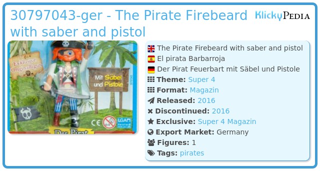 Playmobil 30797043-ger - The Pirate Firebeard with saber and pistol