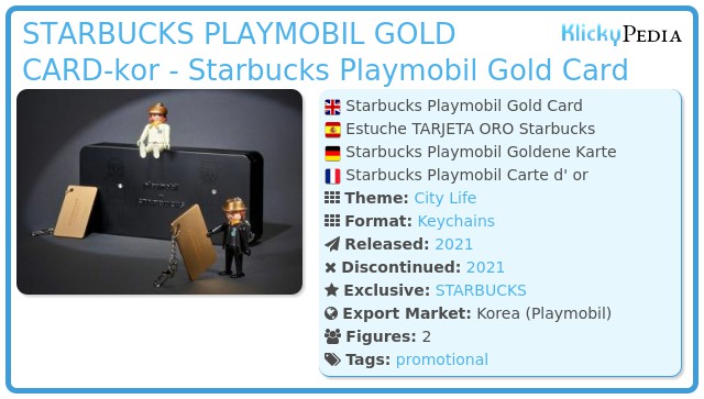 Details about   PLAYMOBIL X Starbucks Edition 2 Klicky Figure Gold Card Keychain Tin Case Set 