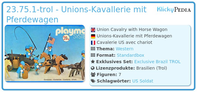Playmobil 23.75.1-trol - Unions-Kavallerie mit Pferdewagen