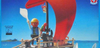 Playmobil - 3736-est-fra - pirate raft with shark (red sail)
