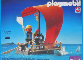 Playmobil - 3736-est-fra - pirate raft with shark (red sail)