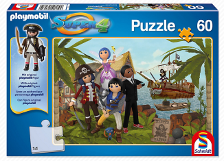 Playmobil - 80706 - Puzzle Super4 - Gunpowder Island mit 60 Teilen und Piraten-Figur