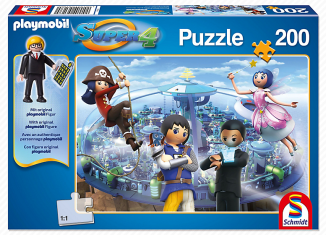 Playmobil - 80709 - Puzzle Super4 - Technopolis mit 200 Teilen und Agenten-Figur