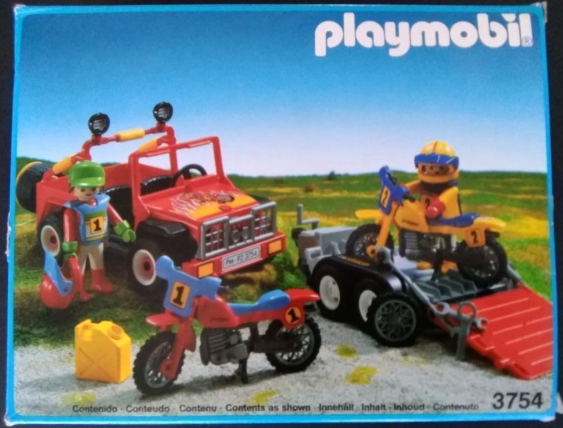 bus Aardewerk Blauwdruk Playmobil Set: 3754-esp - Red jeep with trailer & dirt bikes - Klickypedia