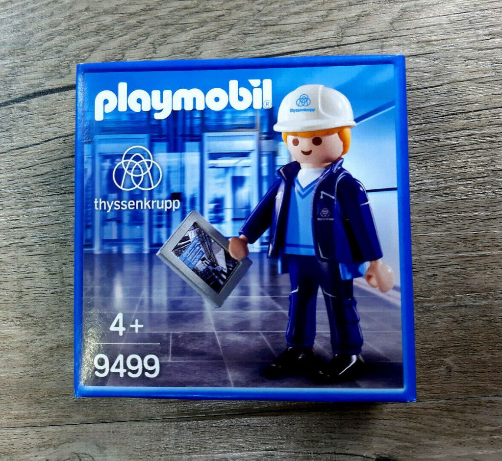 retirada Gruñón Hazlo pesado Playmobil Set: 9499-ger - ThyssenKrupp worker - Klickypedia