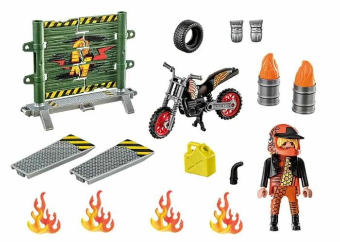 Playmobil 71256 Cascadeur Stuntshow - Set Moto Avec Flammes, Spectacle De Cascade, Dès 4 Ans