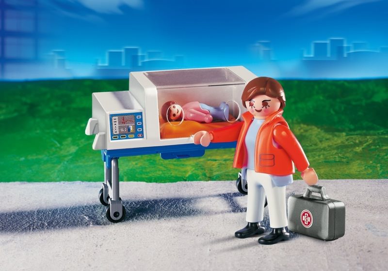 Playmobil 4225 Baby mit Notärztin Inkubator Brutkasten 