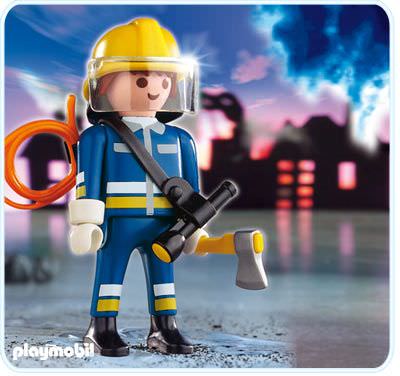 New playmobil playmo figurine firefighter with axe blue outfit 