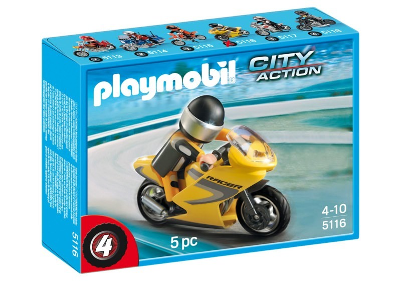 Playmobil Motorradfahrer 5116 Nr 4 mit OVP Motorrad Rennmaschine Motorsport 