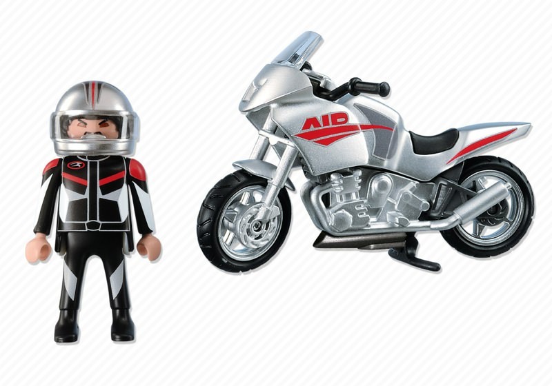 Playmobil 5117 - Gray Motorcycle with Rider - Back