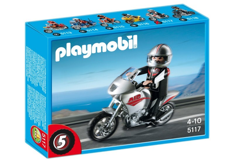 Playmobil 5117 - Gray Motorcycle with Rider - Box